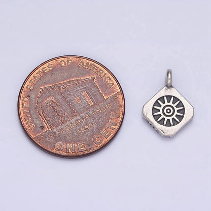 Sterling Silver S925 Celestial Sun Rounded Rhombus Charm | SL-280