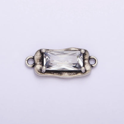 Sterling Silver S925 Clear CZ Baguette Abstract Molten Silver Connector | SL-304