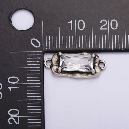 Sterling Silver S925 Clear CZ Baguette Abstract Molten Silver Connector | SL-304