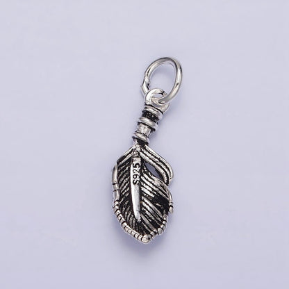 Sterling Silver S925 Curved Line-Textured Natural Long Palm Leaf Charm | SL-286