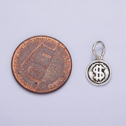 Sterling Silver S925 "$" Dollar Money Currency Symbol Mini Round Charm | SL-270