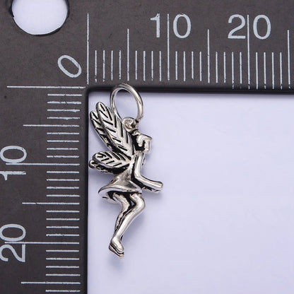 Sterling Silver S925 Flying Fairy Girl Lined Wings Charm | SL-274