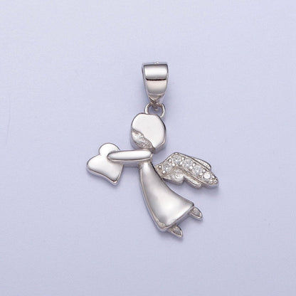 Sterling Silver S925 Heart-Giving Guardian Angel Micro Paved CZ Wings Pendant | SL-401