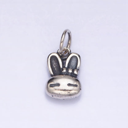 Sterling Silver S925 Pet Bunny Rabbit Head Bow Ribbon Animal Charm | SL-281
