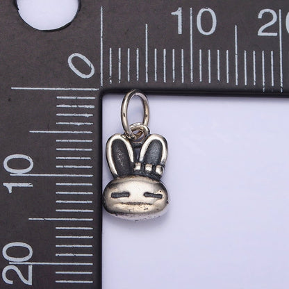 Sterling Silver S925 Pet Bunny Rabbit Head Bow Ribbon Animal Charm | SL-281