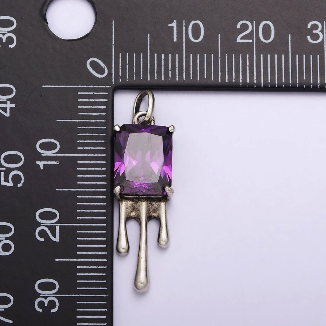 Sterling Silver S925 Purple CZ Baguette Molten Drip Charm | SL-333