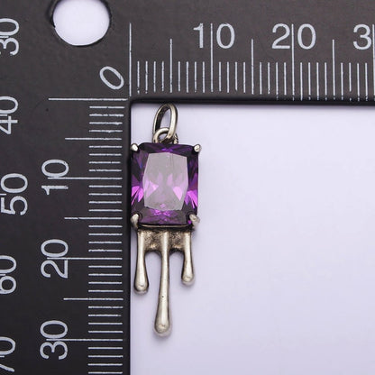 Sterling Silver S925 Purple CZ Baguette Molten Drip Charm | SL-333