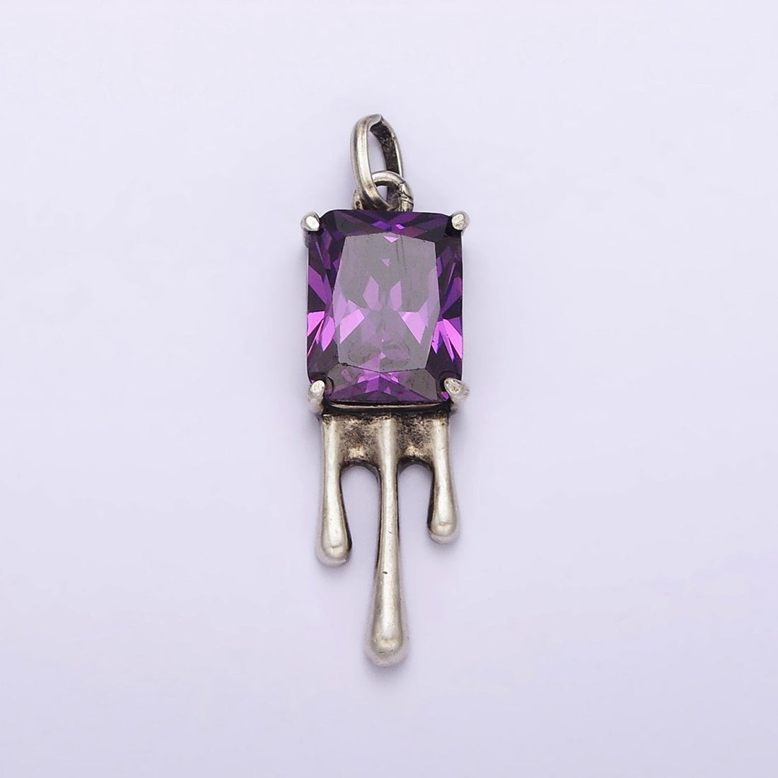 Sterling Silver S925 Purple CZ Baguette Molten Drip Charm | SL-333