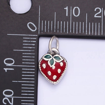 Sterling Silver S925 Red Strawberry Fruit Mini Charm | SL-496
