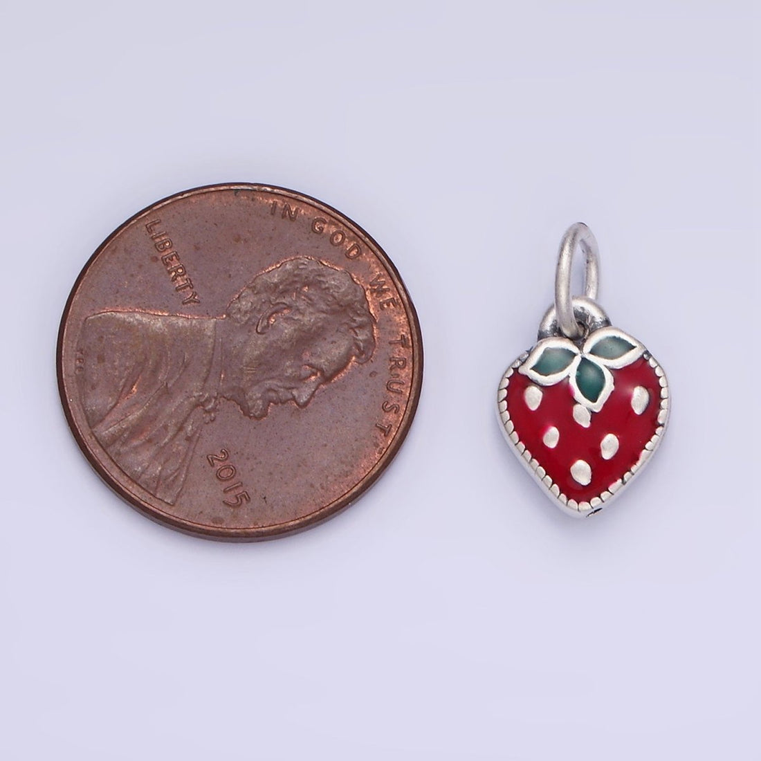 Sterling Silver S925 Red Strawberry Fruit Mini Charm | SL-496