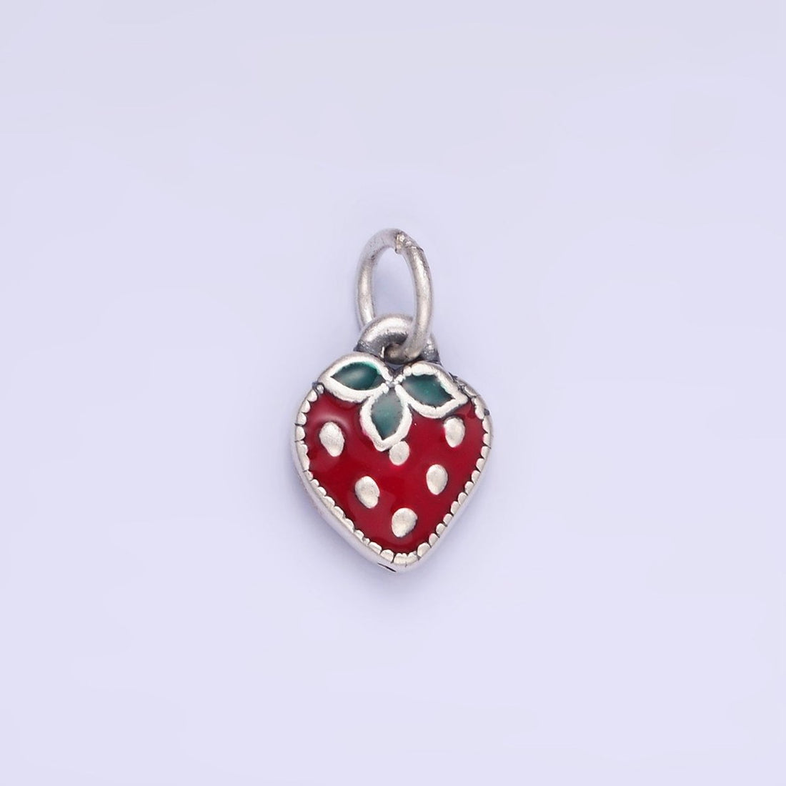 Sterling Silver S925 Red Strawberry Fruit Mini Charm | SL-496