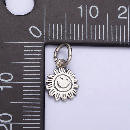 Sterling Silver S925 Round Smiley Face Celestial Sun Flower Charm | SL-275