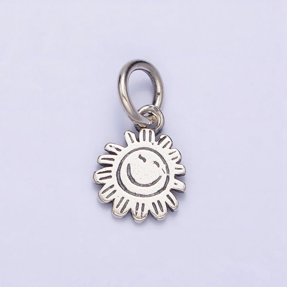 Sterling Silver S925 Round Smiley Face Celestial Sun Flower Charm | SL-275