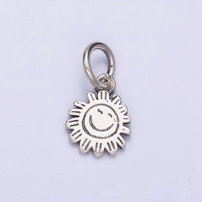 Sterling Silver S925 Round Smiley Face Celestial Sun Flower Charm | SL-275