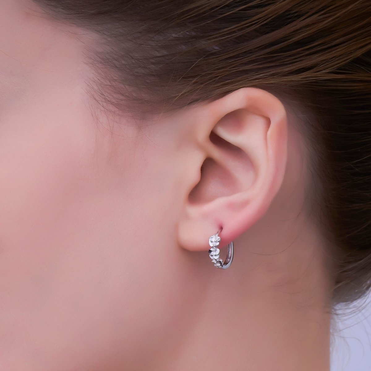 Sterling Silver S925 Triple Flower Huggies Hoop Earrings | SL-648