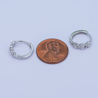 Sterling Silver S925 Triple Flower Huggies Hoop Earrings | SL-648