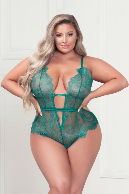 Plus Size Low Cut Eyelash Lace Teddy