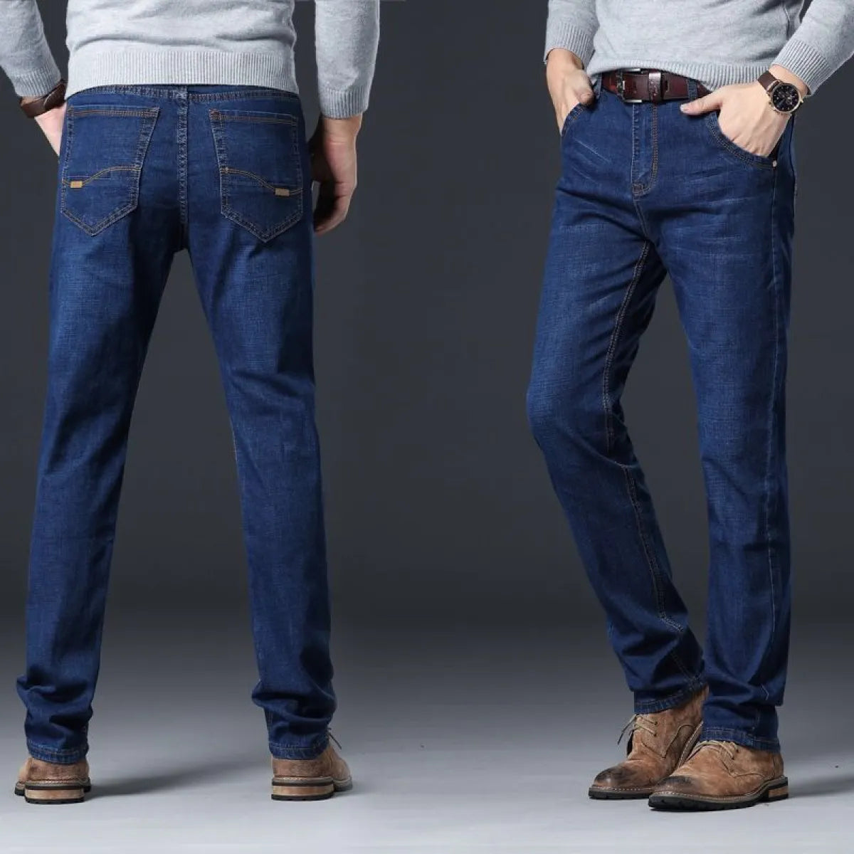 Straight Fit Elastic Denim Trousers