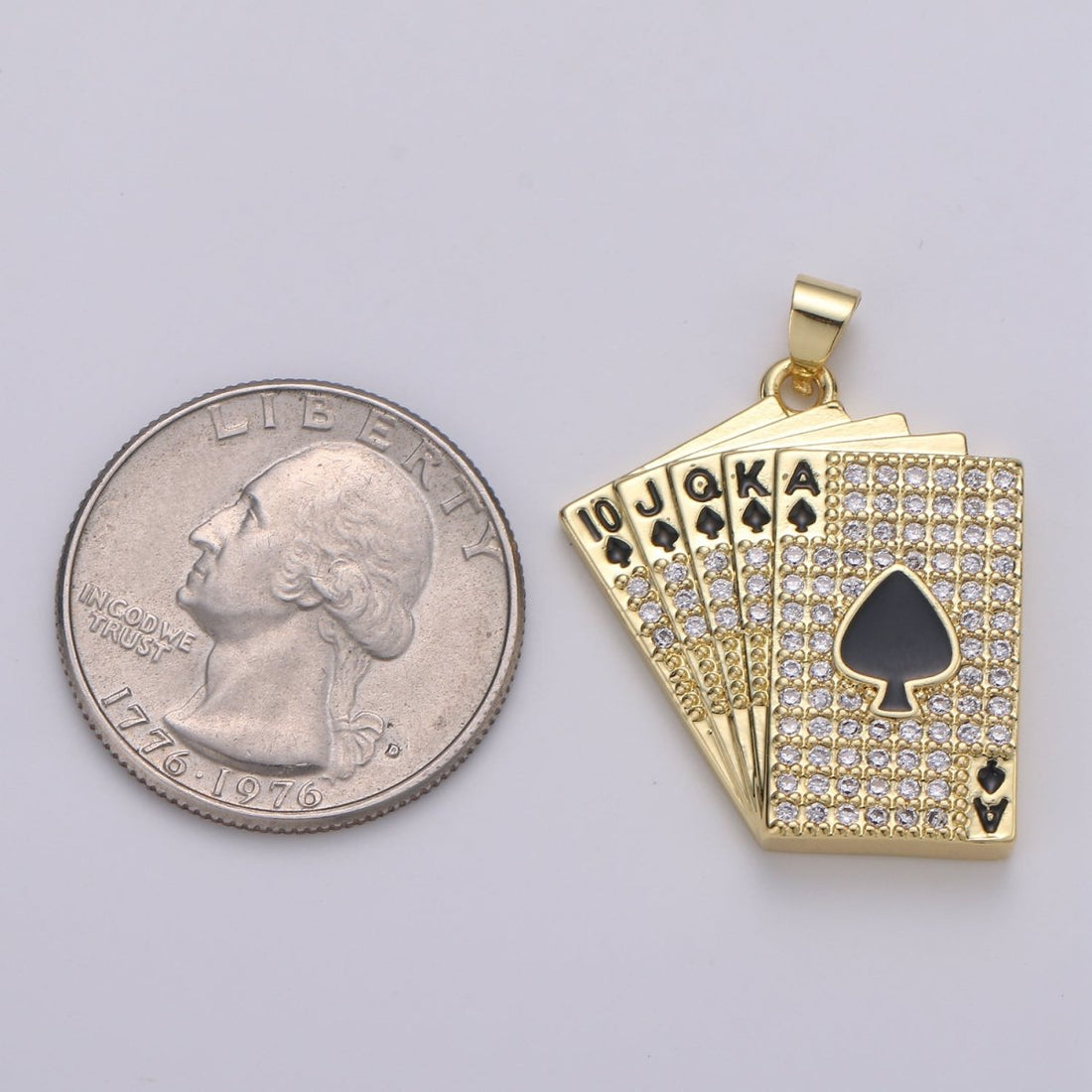Straight Flush Poker Cards Pendant Micro Pave Poker card game Necklace Charm in 14k Gold filled Charm J-214