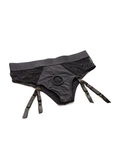 Laced Seductress Crotchless Panty Harness With Garter Straps