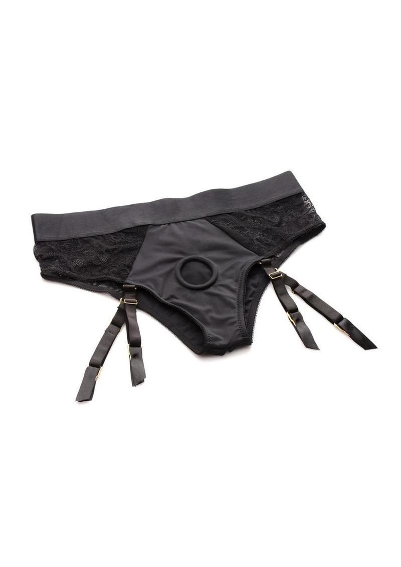 Laced Seductress Crotchless Panty Harness With Garter Straps