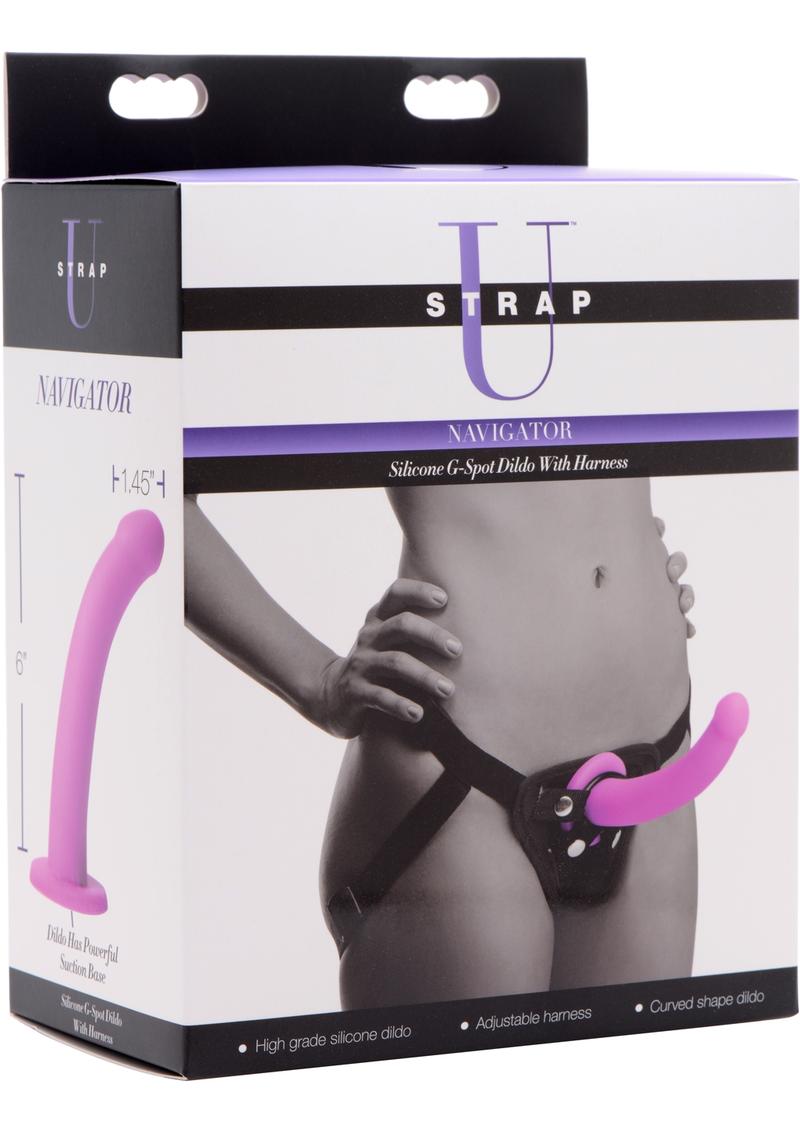 Strap U Navigator Silicone G-Spot Dildo with Harness