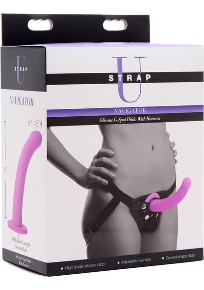 Strap U Navigator Silicone G-Spot Dildo with Harness