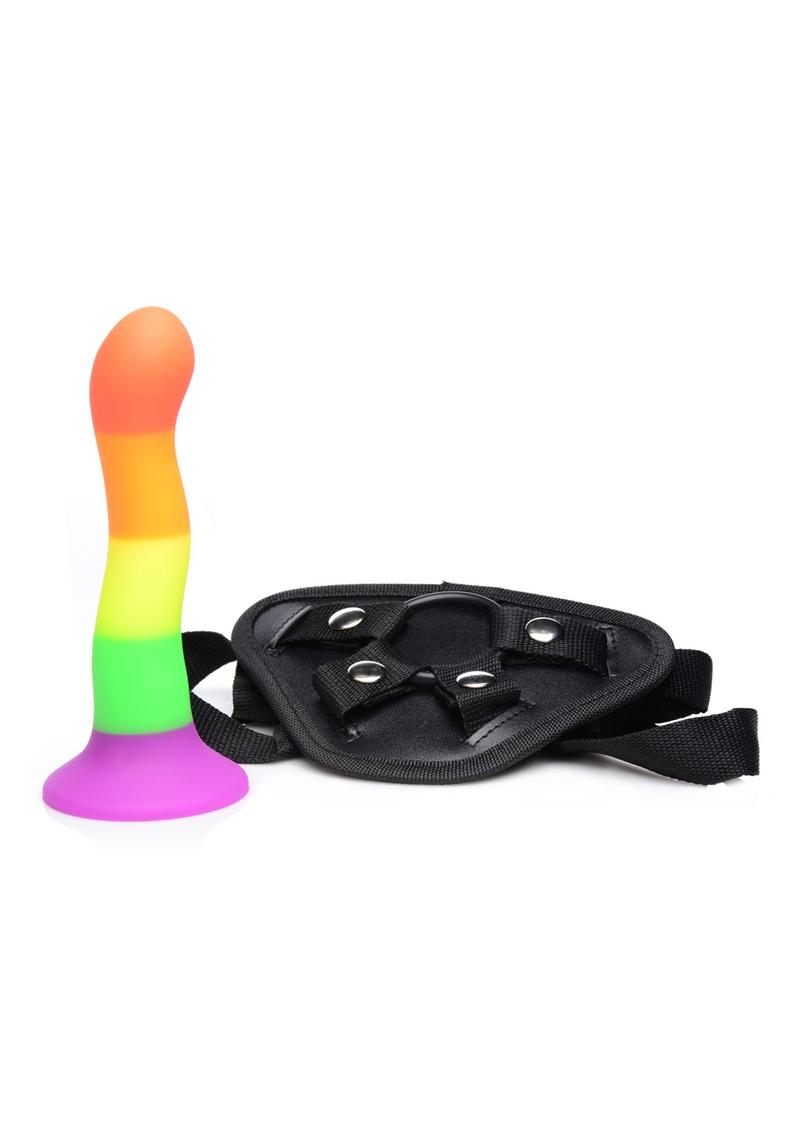 U Strap Proud Rainbow Silicone Dildo with Harness Vibrating Bullet