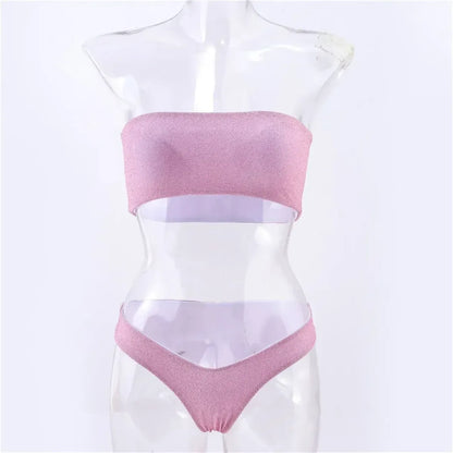 Glitter Strapless Bikini Set – Shiny Sparkle Beachwear 2025