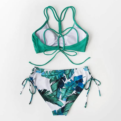 Lace-Up Strappy Bikini Set