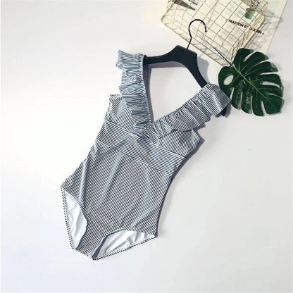 Striped Ruffled Swimsuit