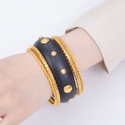 Studded Wood Bangle Statement Bracelet | WA-04308, WA-04308 ~ WA-04309