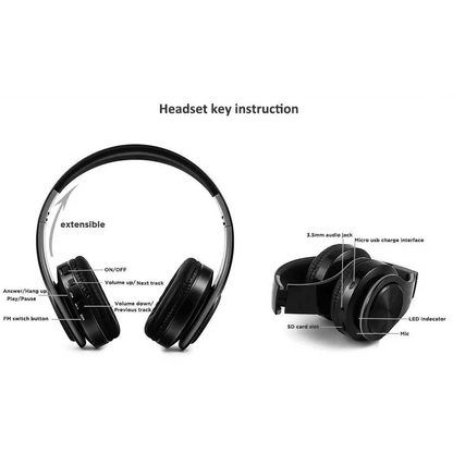 Stylish Wireless Bluetooth Headphone Stereo Headset Music Headset Foldable Wireless and Wired Stereo Headset Micro SD/TF FM For Cell Phone PC