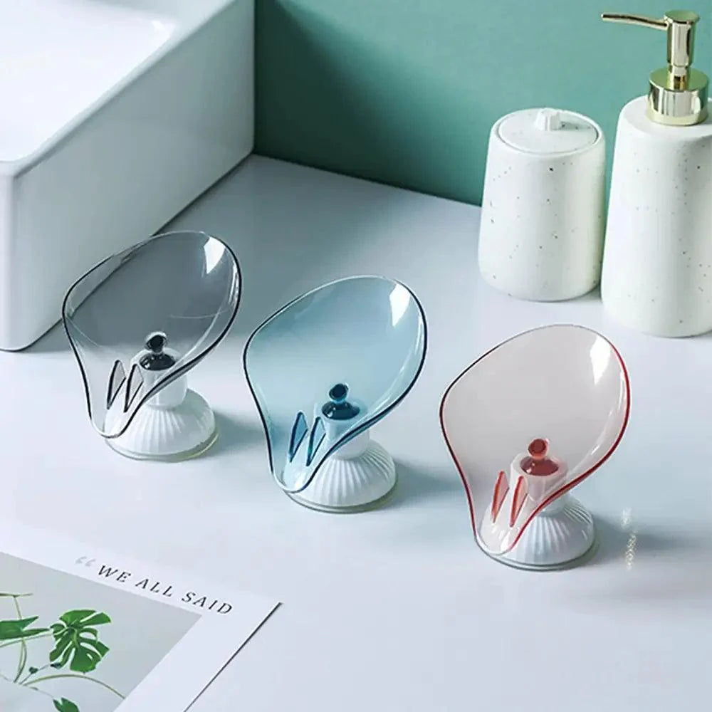 Suction Cup Soap Dish Holder Leaf-Shape Self-Draining Soap Saver Box Not Punched for Shower Bathroom Kitchen Soap Dishes Sponge Container with Suction Cup Leaf Shape Self Draining for Bathroom Kitchen Sink