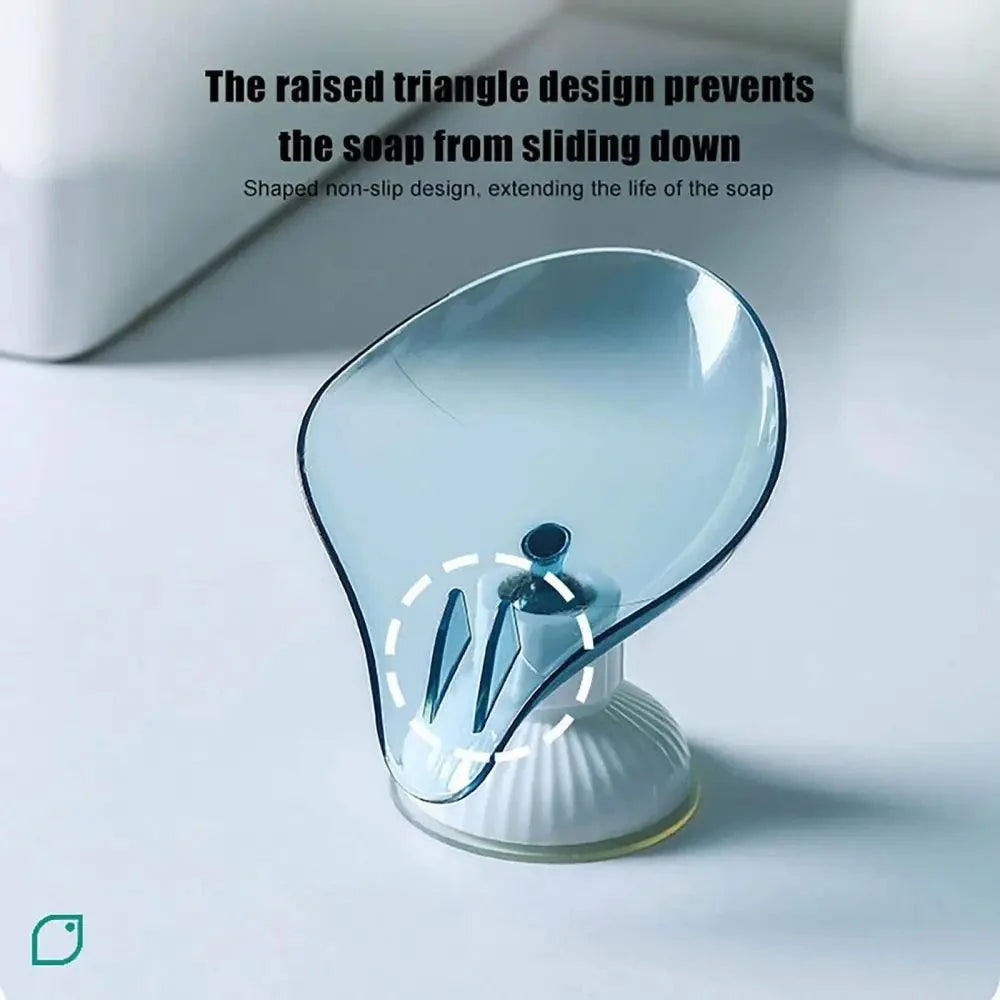 Suction Cup Soap Dish Holder Leaf-Shape Self-Draining Soap Saver Box Not Punched for Shower Bathroom Kitchen Soap Dishes Sponge Container with Suction Cup Leaf Shape Self Draining for Bathroom Kitchen Sink