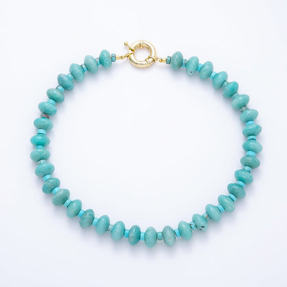 SUMMER 16K Gold Filled 14mm Blue Turquoise Amazonite Rondelle Gemstone 18 Inch Chain Necklace | WA-00247