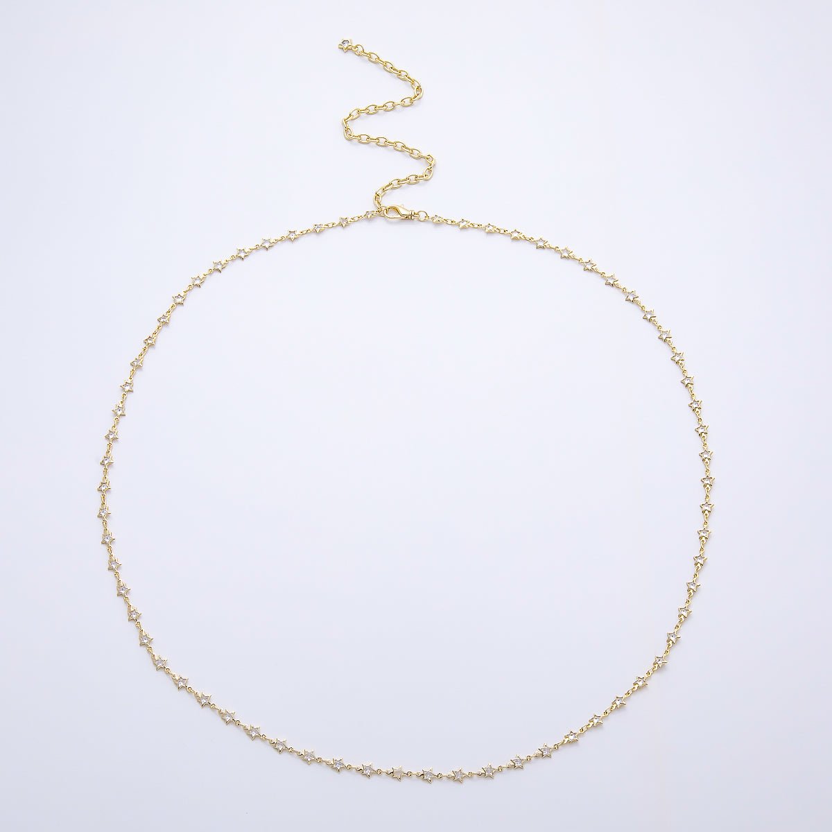 SUMMER 16K Gold Filled 4mm Clear CZ Bezel Star Belly Waist Chain | WA-04718