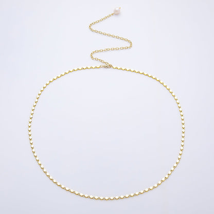 SUMMER 16K Gold Filled 4mm Flat Round Cable Chain w. Baroque Freshwater Pearl Drop Belly Waist Chain | WA-04715