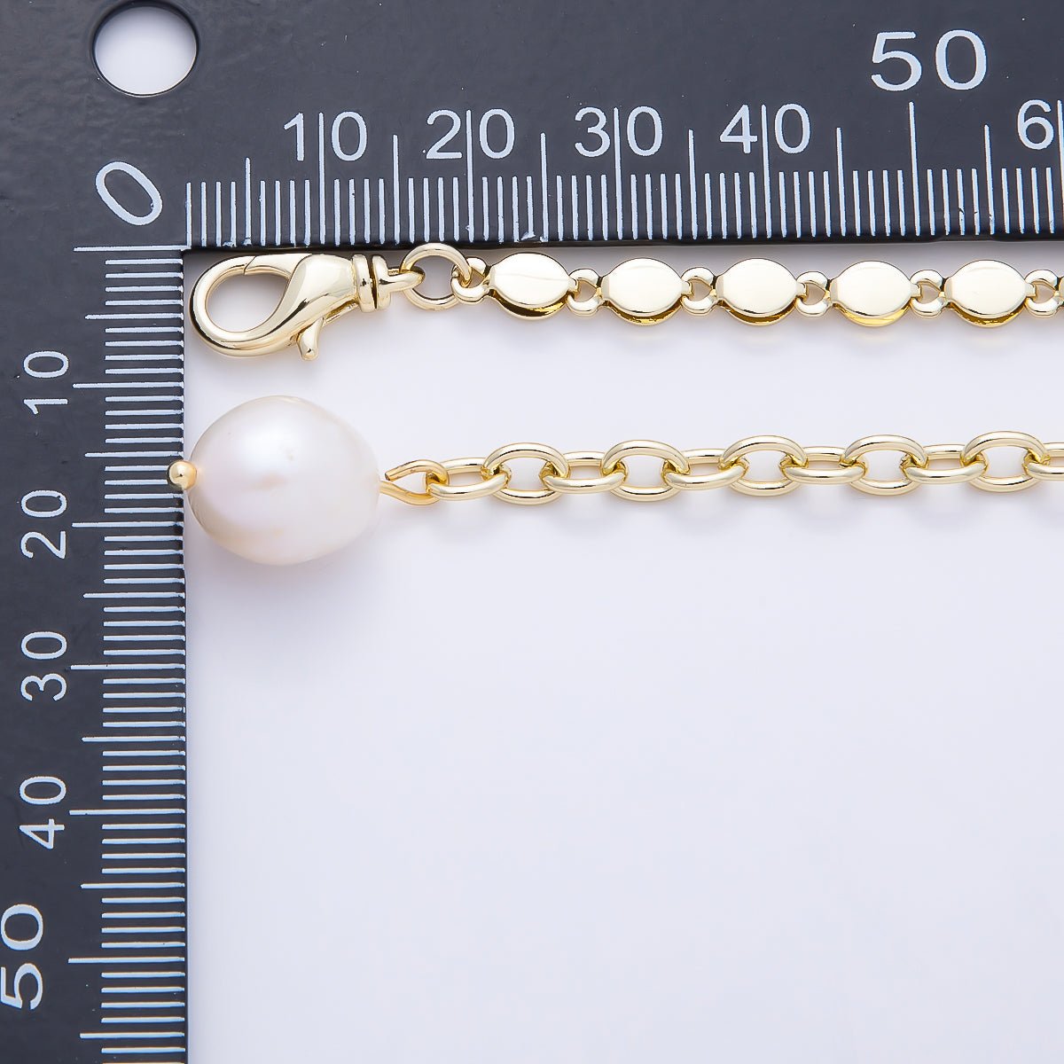 SUMMER 16K Gold Filled 4mm Flat Round Cable Chain w. Baroque Freshwater Pearl Drop Belly Waist Chain | WA-04715