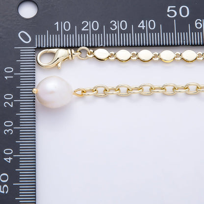 SUMMER 16K Gold Filled 4mm Flat Round Cable Chain w. Baroque Freshwater Pearl Drop Belly Waist Chain | WA-04715