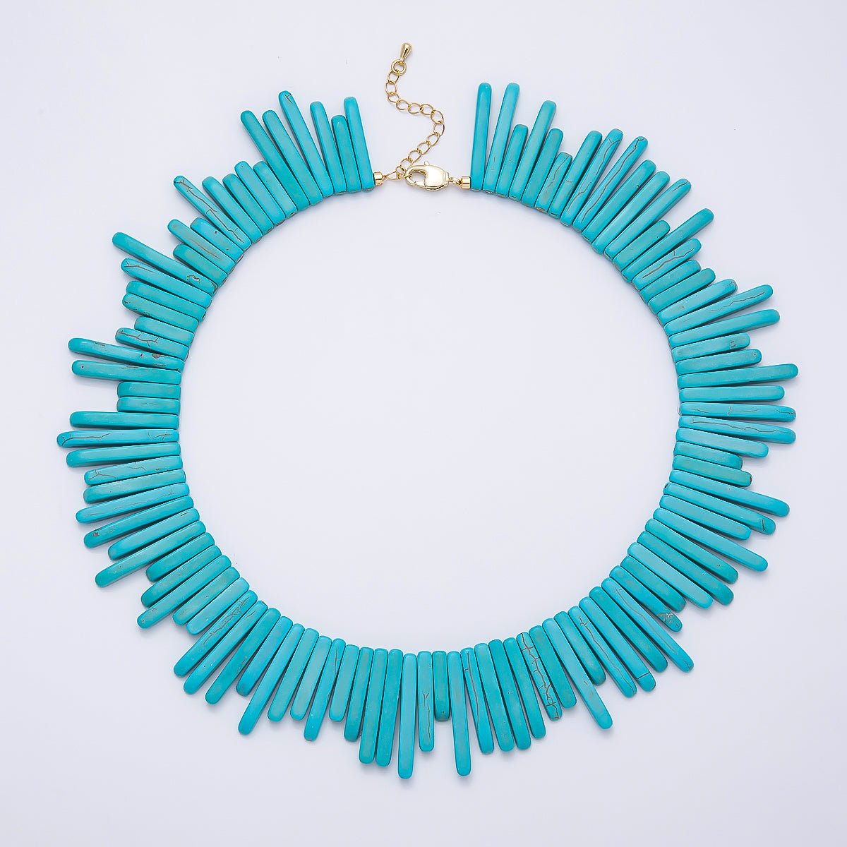 SUMMER 16K Gold Filled Turquoise Linear Rectangle Gemstone 15 Inch Chain Necklace | WA-04757