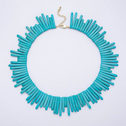 SUMMER 16K Gold Filled Turquoise Linear Rectangle Gemstone 15 Inch Chain Necklace | WA-04757
