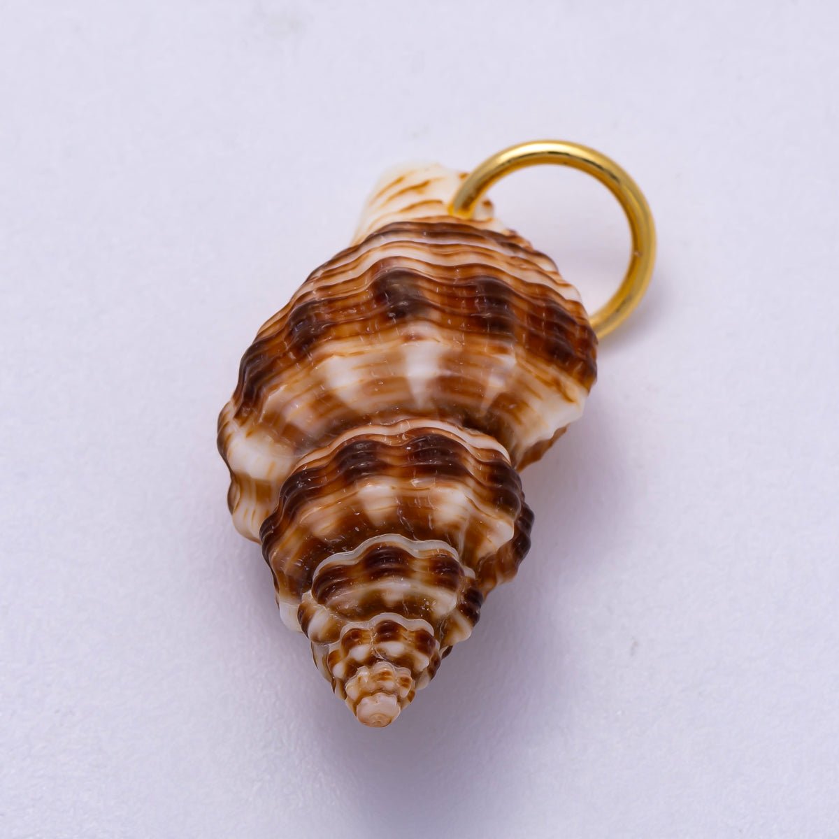 SUMMER 18K Gold Filled 33mm Natural Brown Striped Conch Shell Spiral Charm | Charms-00557