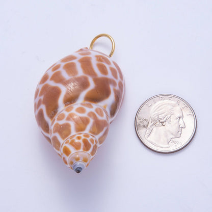 SUMMER 18K Gold Filled 52mm Natural Brown Spotted Conch Shell Pendant | Charms-00559