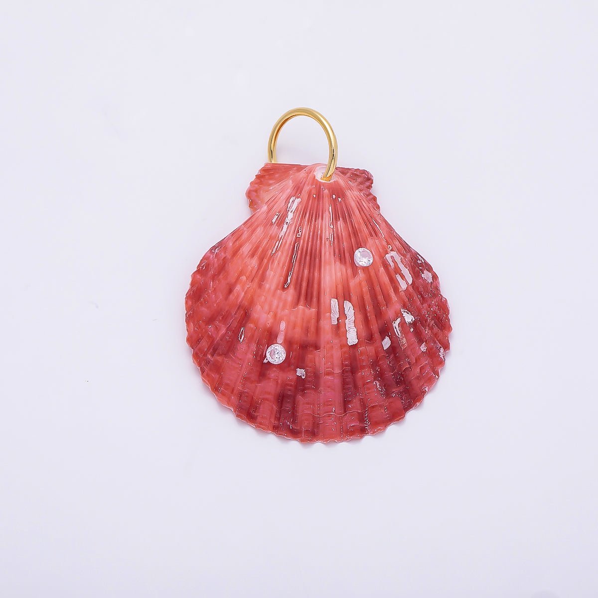 SUMMER 18K Gold Filled 53mm Rhinestone Red Natural Nautilus Conch Clam Sea Shell Charm | Charms-01473