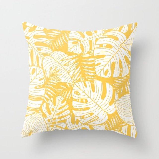 Summer Fashion Fresh Yellow Cute Pillows Case Geometry Yellow Pillow Case Cushion Cover Polyester Pillowcase Floral Cushion Case Modern Decorative Pillows For Bed Sofa Couch 45x45CM