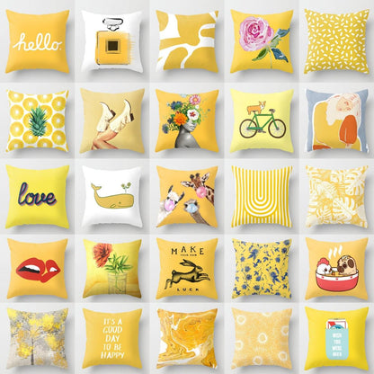 Summer Fashion Fresh Yellow Cute Pillows Case Geometry Yellow Pillow Case Cushion Cover Polyester Pillowcase Floral Cushion Case Modern Decorative Pillows For Bed Sofa Couch 45x45CM