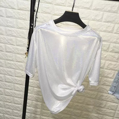 Summer Retro Bright Silk Loose Short Sleeve Top