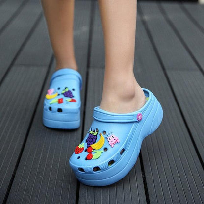 Summer Women Clogs Platform Garden Sandals Fruit Slippers Slip On Beach Shoes Fashion Slides Platform Clogs Beach Sandals Slippers For Women