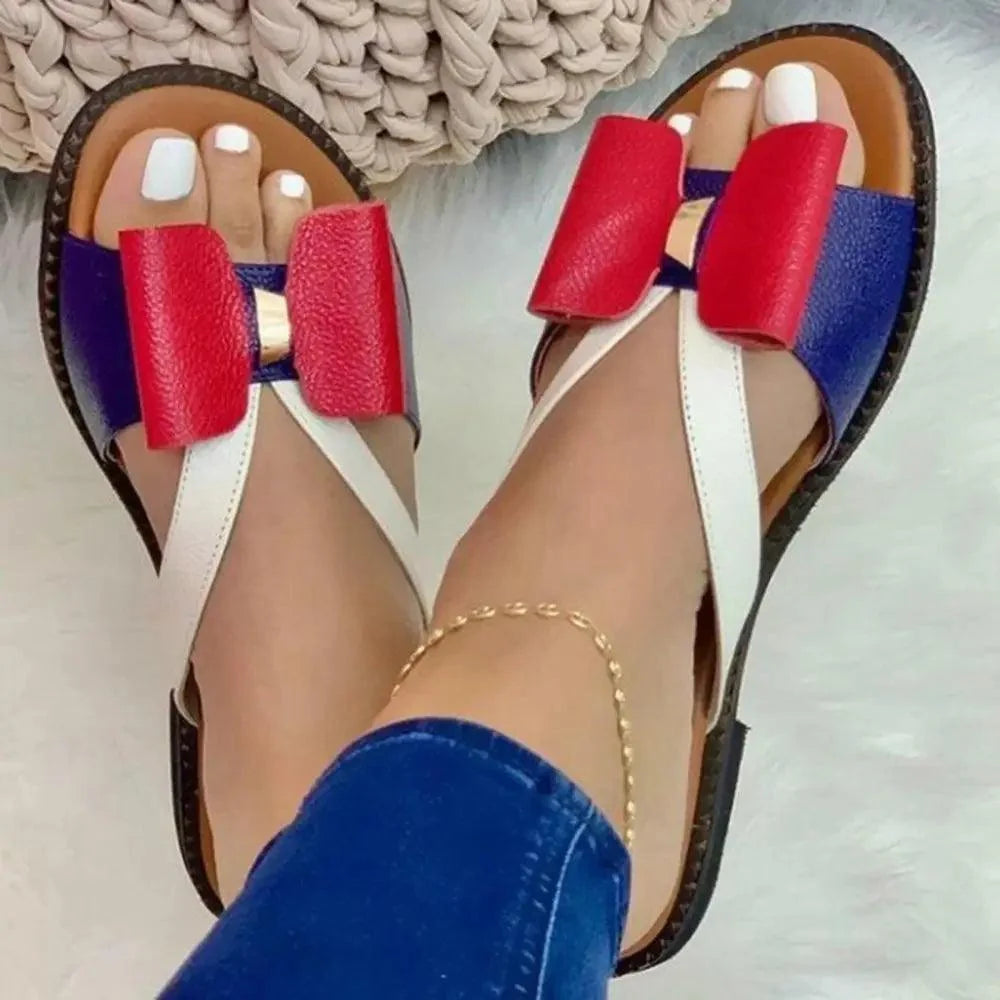 Summer Women Stylish Flat Sandals Fashion Elegant Soft Colors Butterfly Knot Design